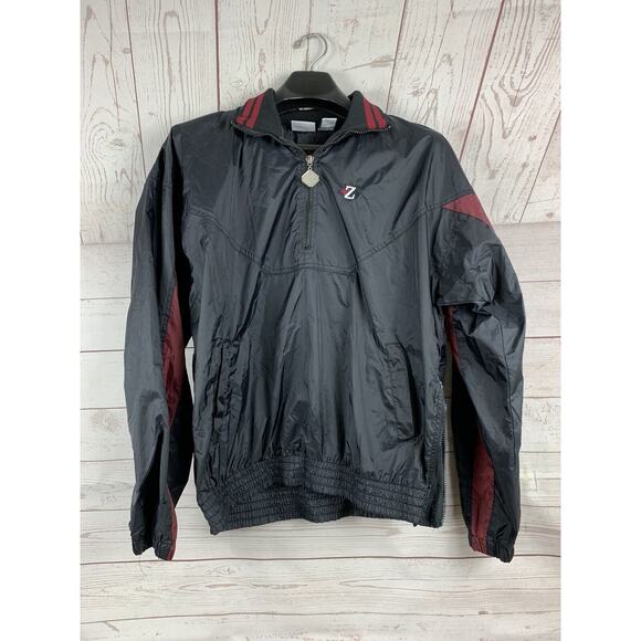 Jerzees Jacket Windbreaker Mens medium Black/maroon 1/2‎ Zip Golf Slicker - Picture 1 of 6